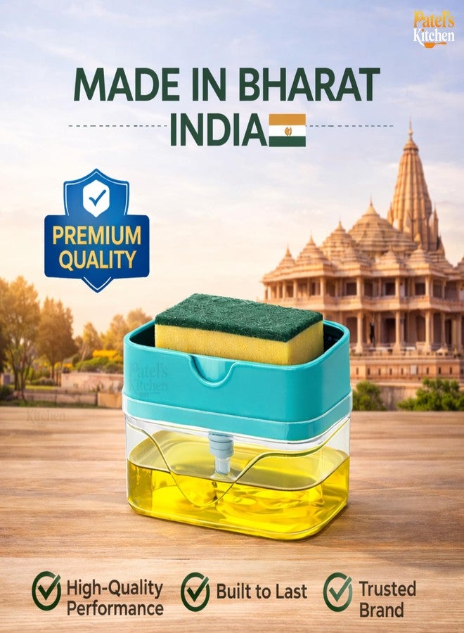 Patel's Kitchen 2 in 1 Soap Dispenser for Kitchen with Sponge Holder 400 Ml,Hollow Design,Durable&Smooth Body Sink Dish Washing Soap Dispenser Set Sponge Holder Kitchen Sink Accessories(Multi Color) - Image 3